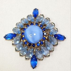 Vintage Blue Moonstone Cabacion and Rhinestone Brooch